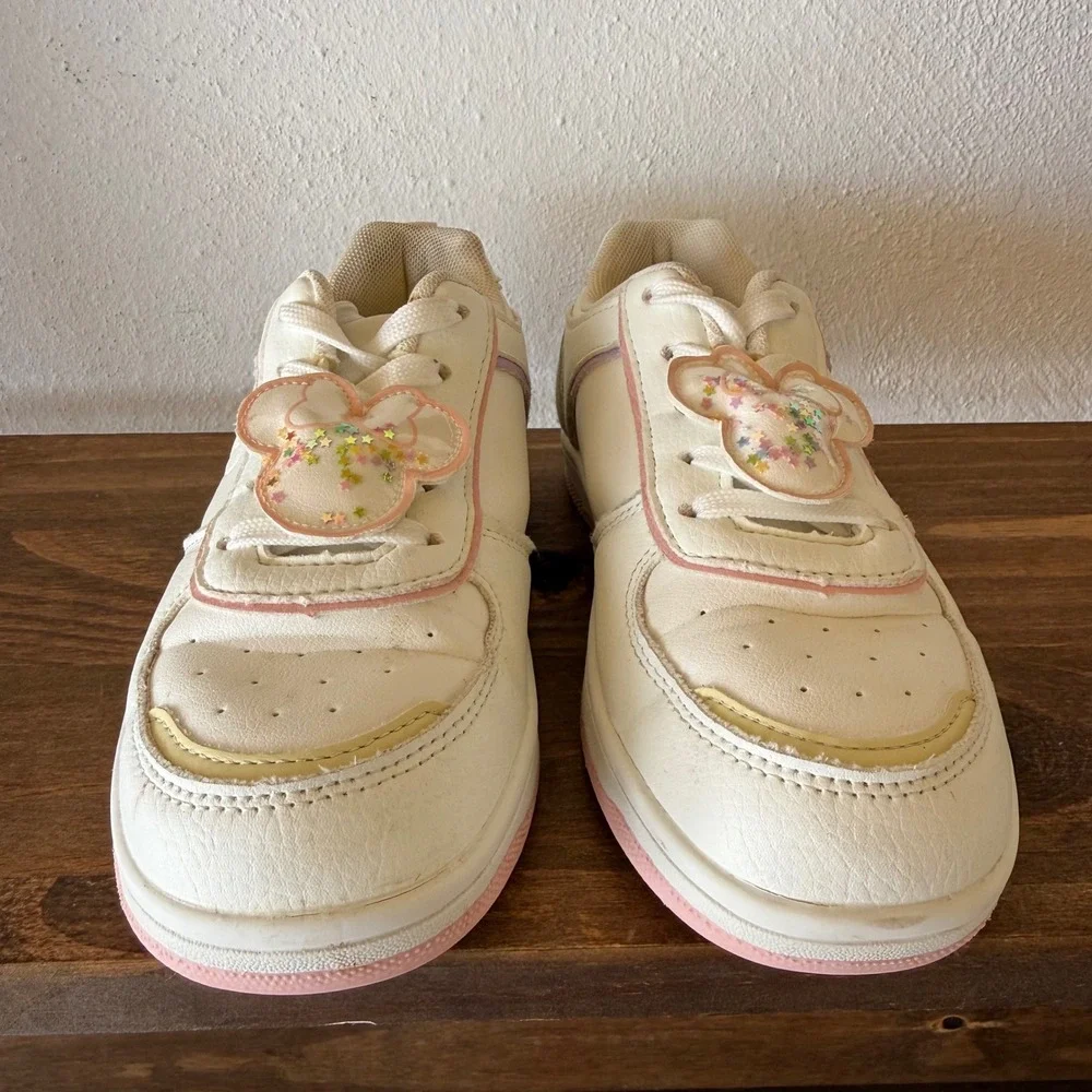 Disney Minnie Mouse White Pink Girls Sneakers Glitter Bow Shaker Size 2